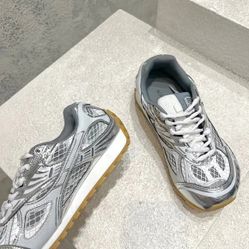 Bottega Veneta Silver and White Sneakers