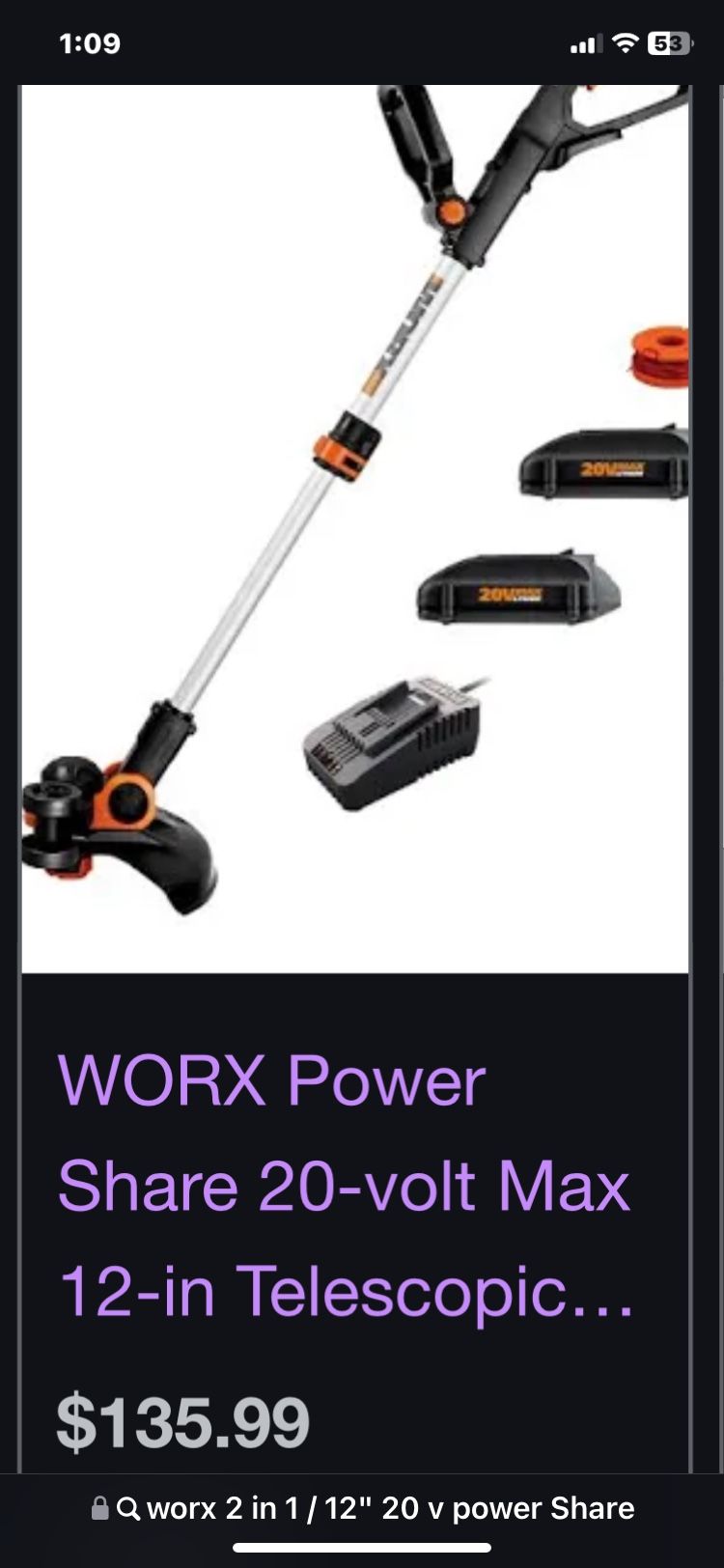 Worx  2 in 1 / 12” 20 V Power Share
