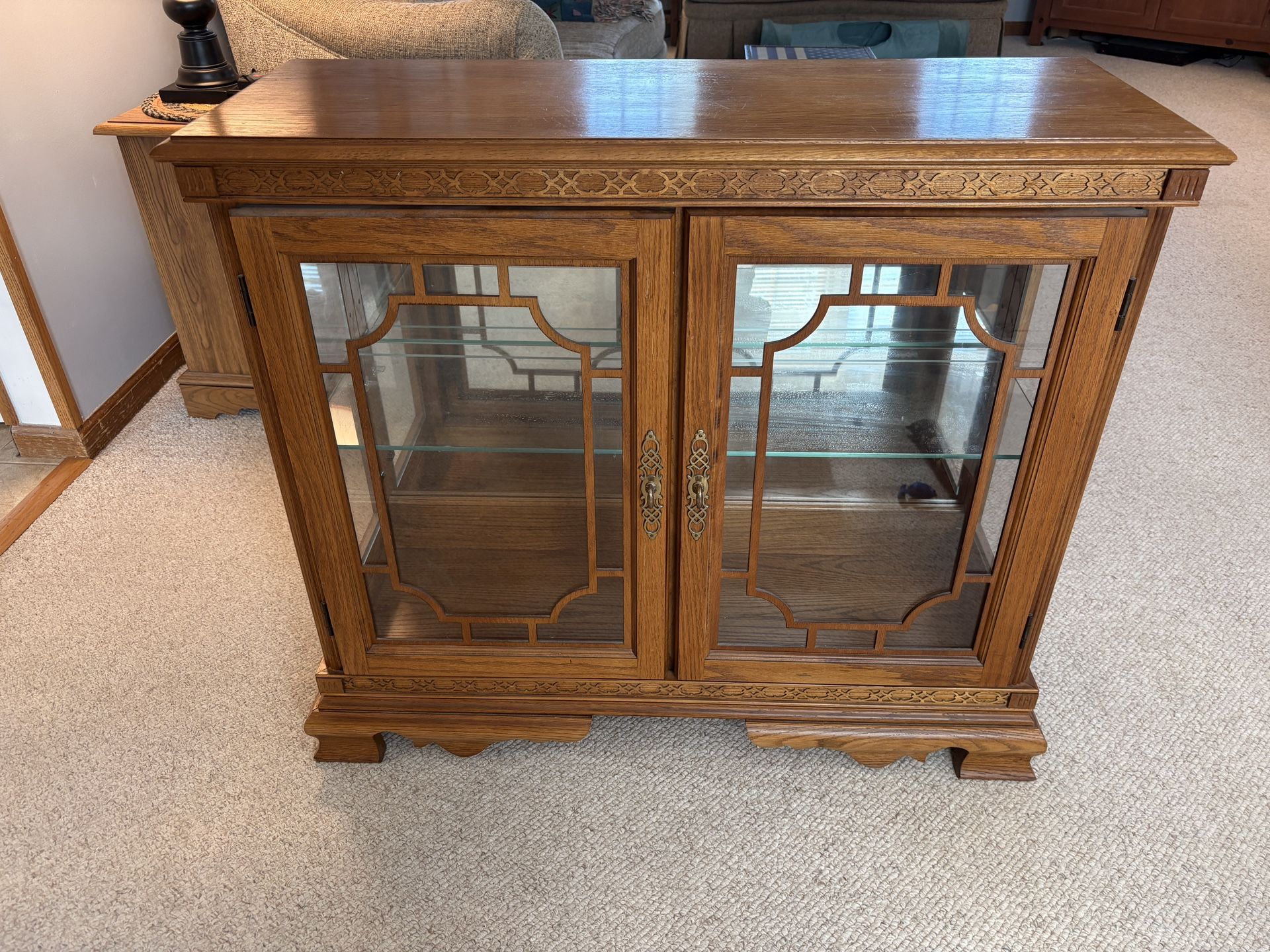 Lighted Oak Display Cabinet