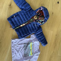 Patagonia 2T Reversible Down Sweater Jacket And Tshirt