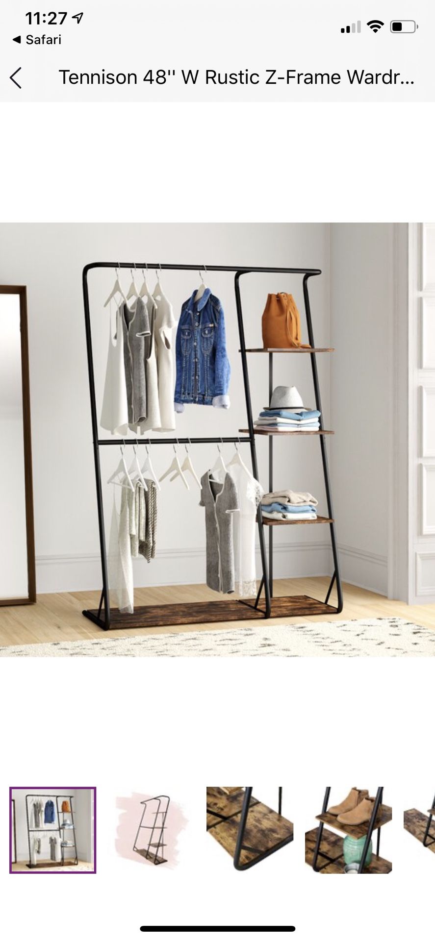 Honey Can Do Rustic Z-Frame Wardrobe Rack with 4 Shelves