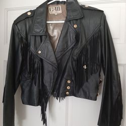 Vintage Crop Leather Fringe Jacket 