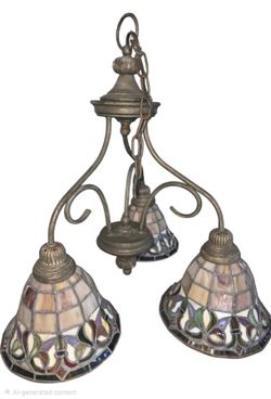 Vintage 3-Light Tiffany-Style Stained Glass Chandelier