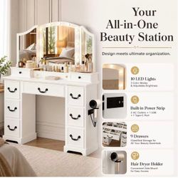 Vanity Desk with Mirrors and Lights
