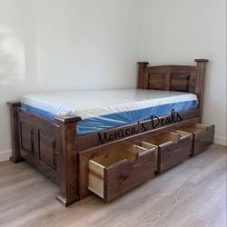 Twin Solid Wood Bed With 3 Drawers And Memory Foam Mattress $520