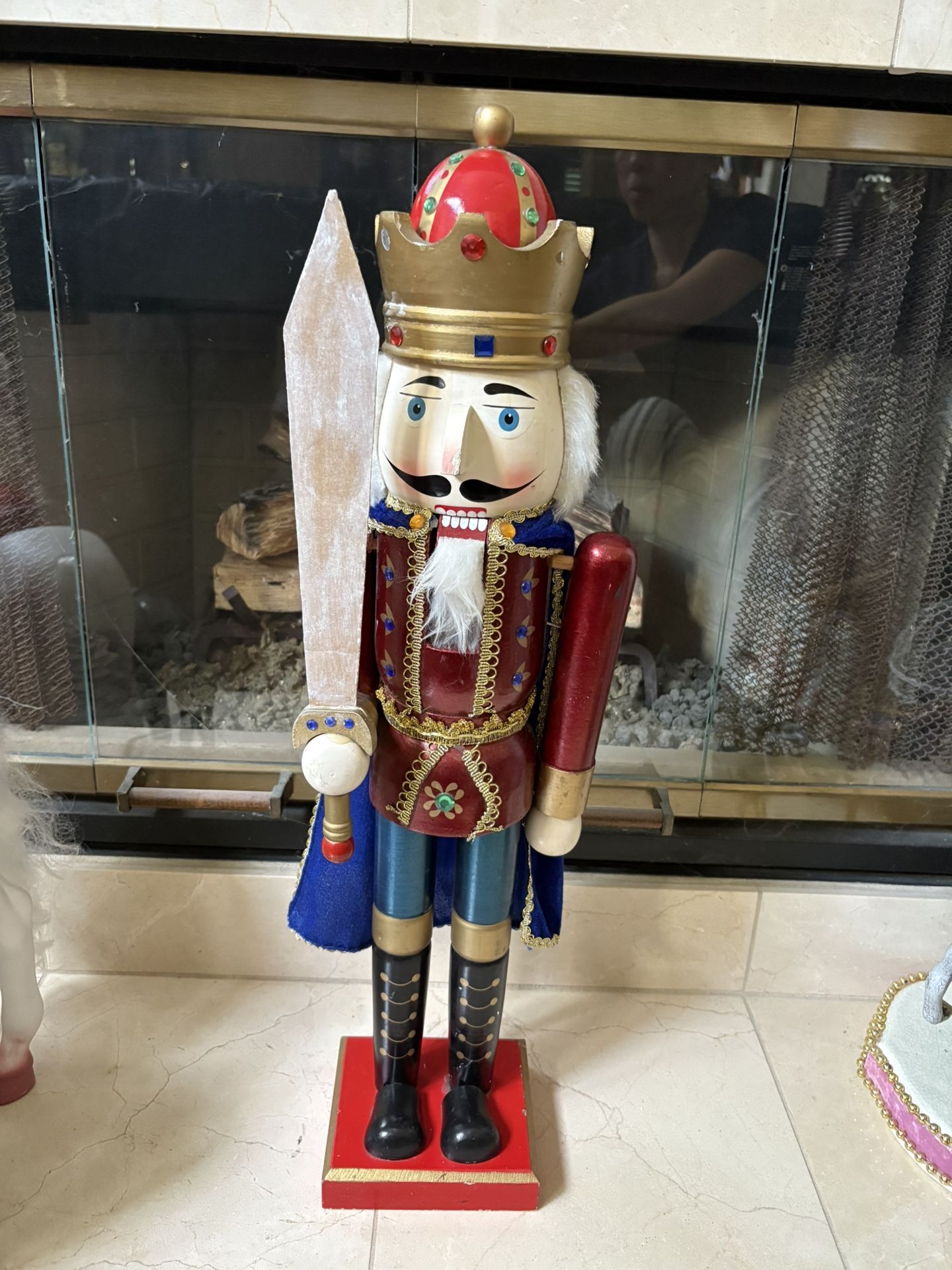 Christmas Wood Nutcracker Jeweled King Jeweled Solider 26".