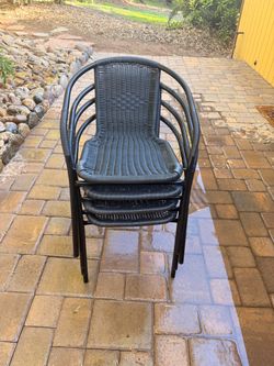 Black Wicker Stackable Outdoor Chairs – Set of 4