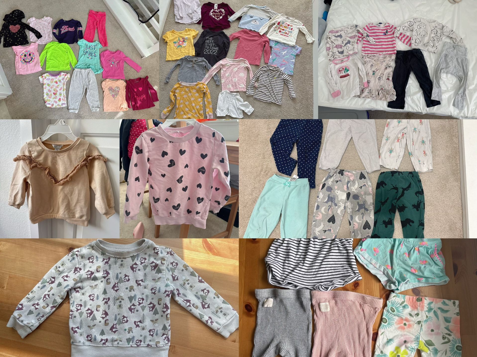 46 pc baby girl cloth set top shirt & bottom pant long sleeve short sleeve toddler girl infant girl shorts fleece pant  Some cloths has stains so all 