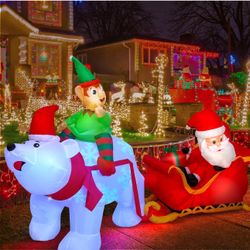 Max Fun 9.5Ft Christmas Inflatables Outdoors Decorations Santa Claus on Sleigh LEDs Build-in Blow Up Christmas Yard Inflatable Decoration for Outdoor 