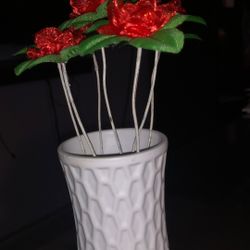 Decoration White Vase Red Flowers