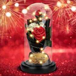 Brand New Personalized Custom DIY Ring or Photo Eternal Flower with Light and Glass Cover Rose Gift for Women,Artificial Flower Rose Light Up Rose in 