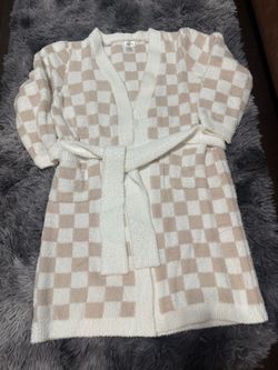 New Beige Checkered Plush Robe – Soft Cozy Bathrobe