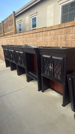 5 Matching Glass Door Cabinet Hutches / Toppers – $150 ALL – Pickup Today