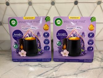New Air Wick Essential Mist diffuser starter kit in lavender and almond blossom scent.