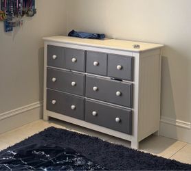 Wood white and gray dresser + 2 nigh stands