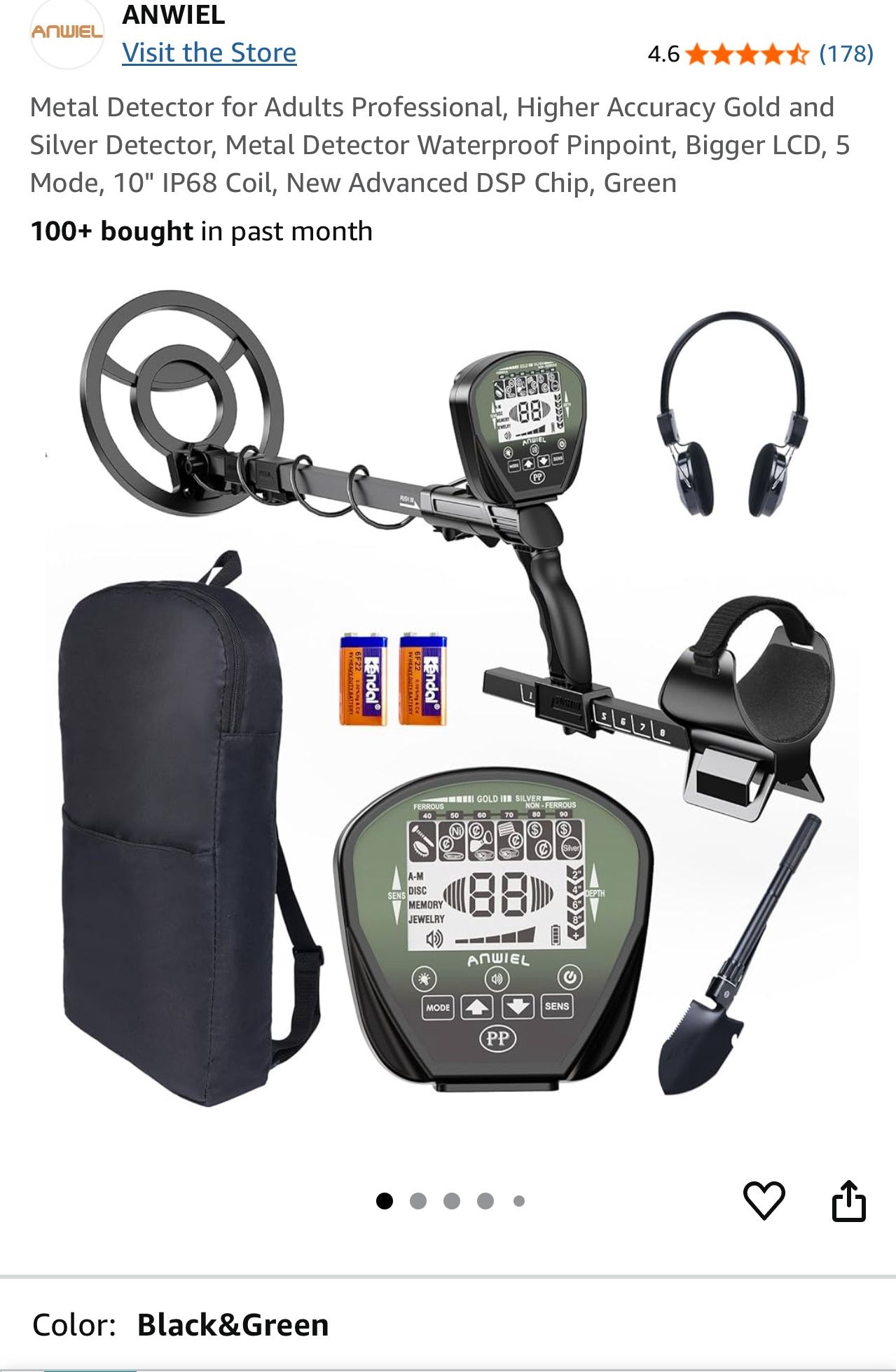 Metal Detector Waterproof Pinpoint, Bigger LCD, 5 Mode, 10" IP68 Coil, New Advanced DSP Chip