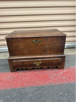 Antique Primitive Wooden Storage Box Chest with Drawer | Rustic Early American Blanket Chest