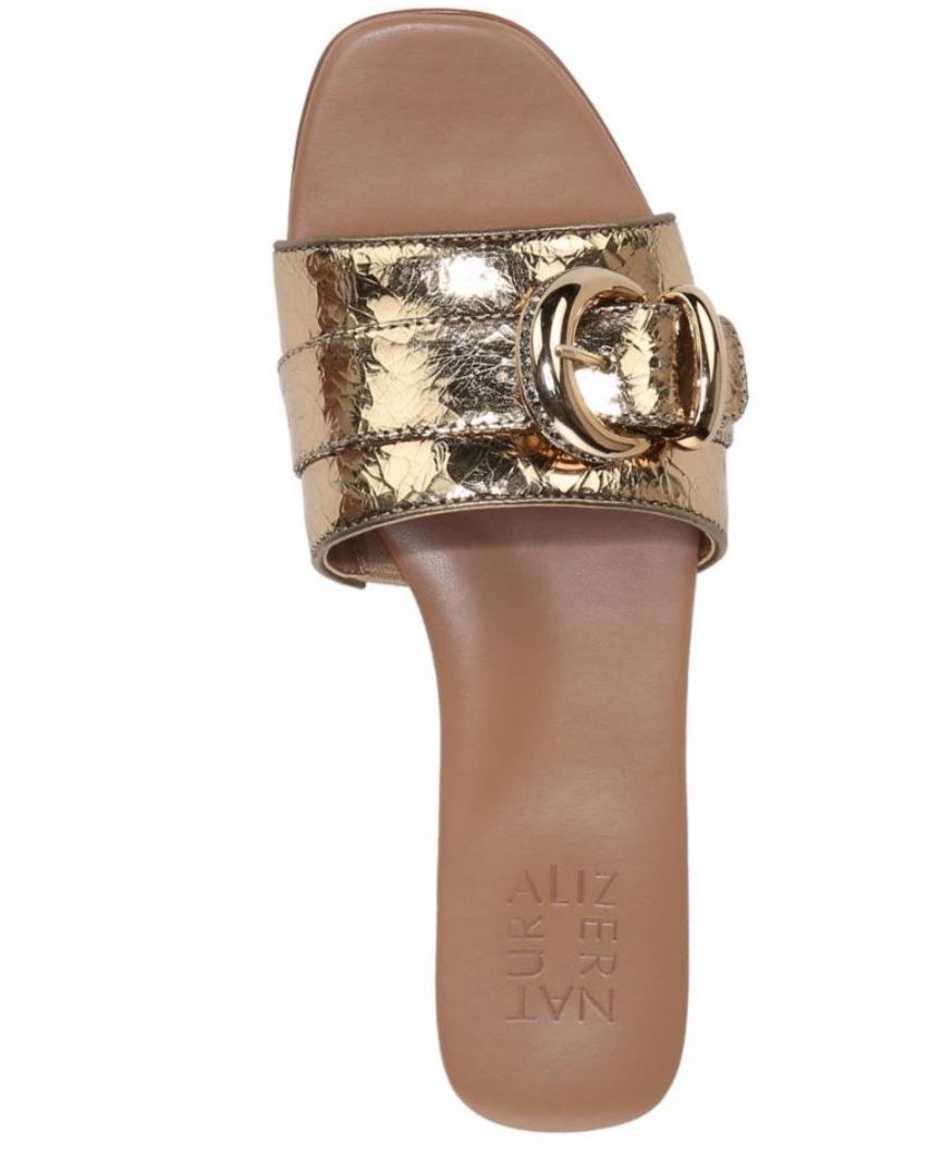 Naturalizer Womens Santiago Fashion Slip On Slide Flat Sandal with Buckle Light Bronze 8W