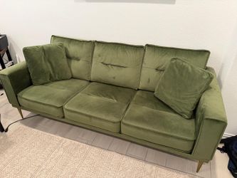 Green Velvet 3-Seat Sofa with Gold Legs