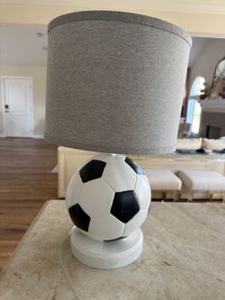 Soccer Ball Table Lamp with Gray Shade