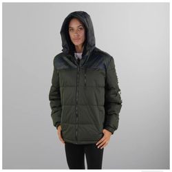 Members Only Twill Block Puffer Oversized Jacket - Olive / Large