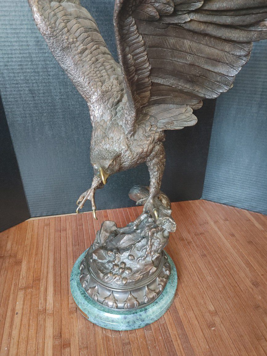 HUGE Jules Moigniez, Bronze Figure Of Eagle On Stone Plinth, H: 25 In.

