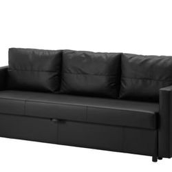 FRIHETEN  Black Leather Sofa Bed