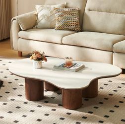 FHKJ 48" Modern Travertine Stone Coffee Table for Living Room