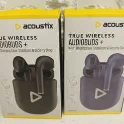 set of 2 Acoustix True Wireless Earbuds black and blue brand new sealed