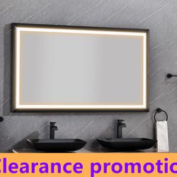 72in. W x 36in. H Oversized Rectangular Black Framed LED Mirror Anti-Fog Dimmable Wall Mount Bathroom Vanity Mirror