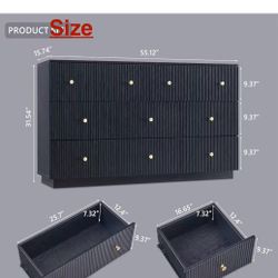 ✌️ Fluted Dresser for bedroom, 55"W Black 8 Drawer Dressers, Wood Tall Dresser Storage Organizer, Modern Bedroom Chest of Drawers with Deep Storage