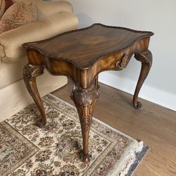 Oak Inlaid End Tables W/curved Legs, Maitland-Smith
