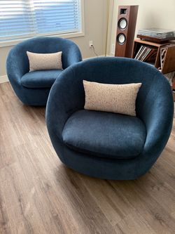 West Elm Navy Performance Velvet Swivel Chairs – Pair for $500