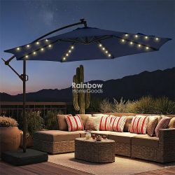 10ft Solar LED Outdoor Cantilever Patio Umbrella with Base
