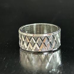  Vintage Silver Ring Size 5 Thatched Shiny x Diamond Cut Sterling Band Texture Eternal Wedding 