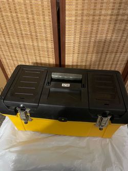 Black And Yellow Tool Box Portable Toolbox with Removable Tray and Lockable Design, Double Top Hidden Compartments for Extra Storage