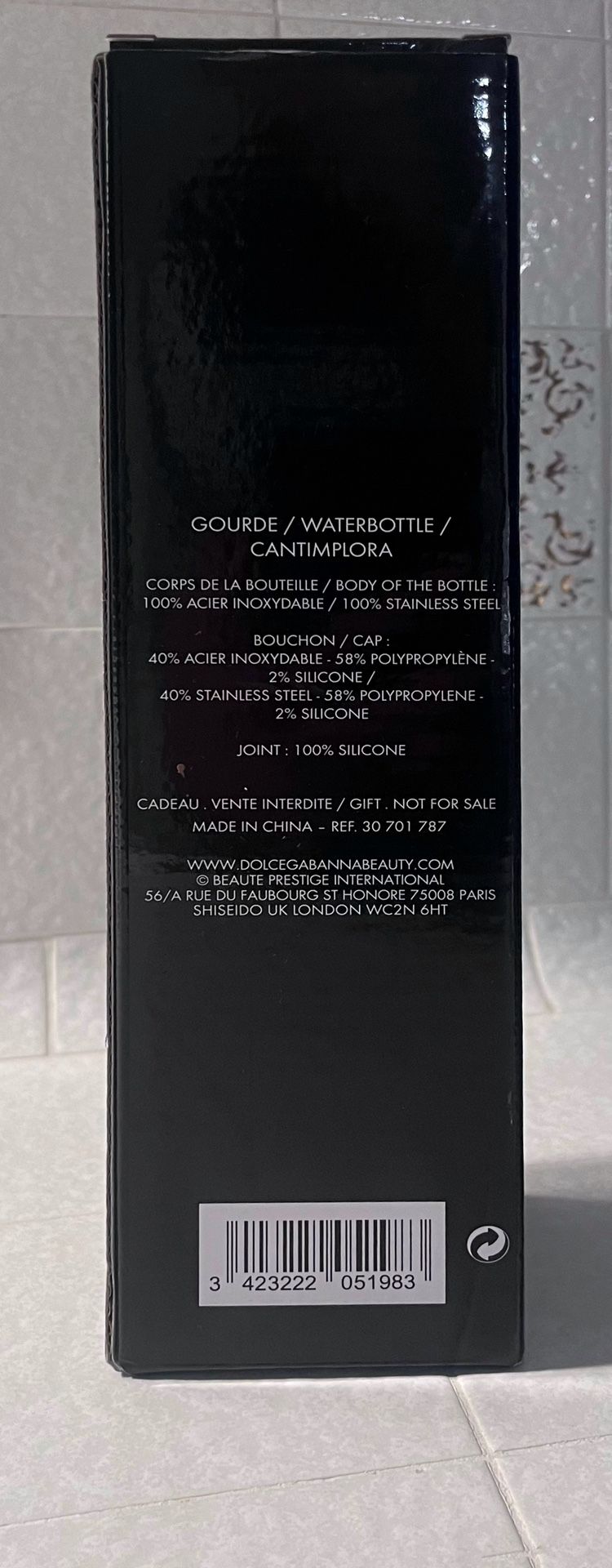 Dolce & Gabbana 16.9 oz Solid Black Stainless Steel Water Bottle