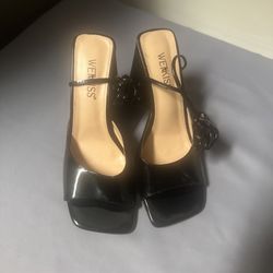 Wetkiss Black Strappy Heels Size 9