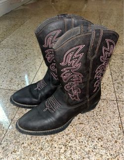 Deer Stags Boots Girls Size 3 Brown Western Cowboy Pink Stitch Youth Kids Shoes