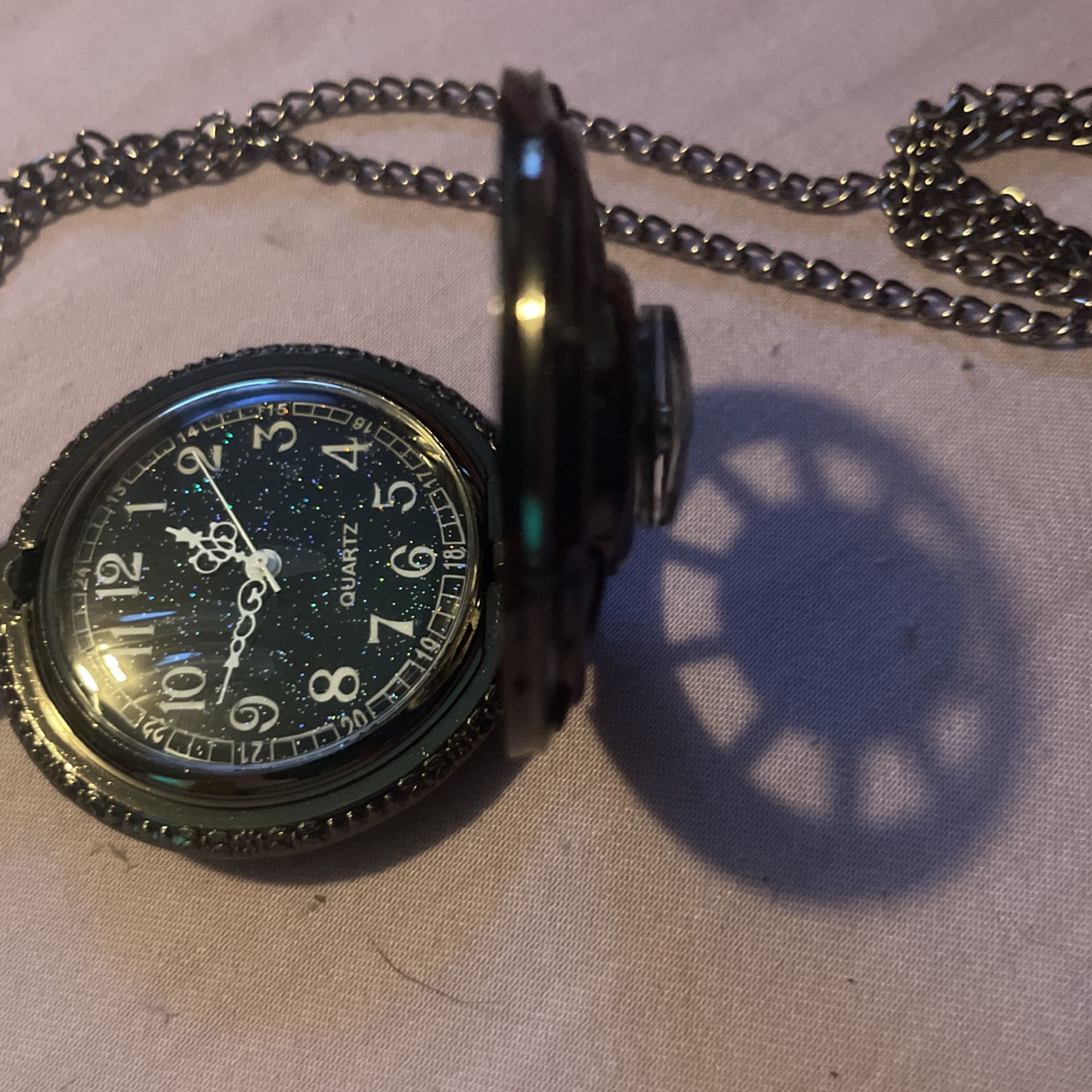 Quartz Engraved Pocket Watch With Compass 
