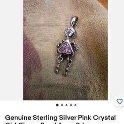 Genuine Sterling Silver pink Crystal Charm 