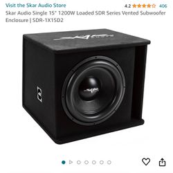 Skar Audio Single 15" 1200W Loaded SDR Series Vented Subwoofer and Skar Audio Amp 1200 Watts