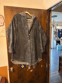 Thrill Oversized Acid Wash Denim Jacket with Hood