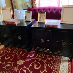 Set Of Two Oversized Wooden Nightstands Or Cabinets Set Has Been Refurbished Black Gloss Color 