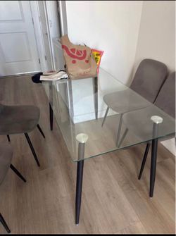 Glass Top Dining Table with Metal Legs