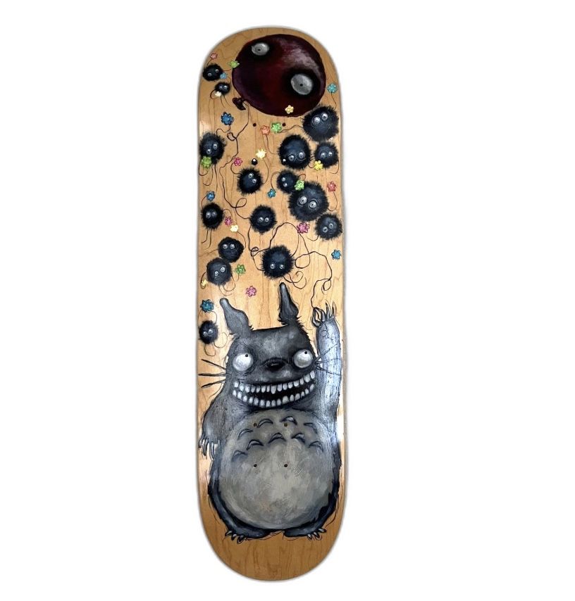 Hand Painted Totoro and Soot Sprites Skateboard