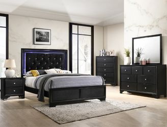 Brand new black queen LED bed frame + dresser + mirror + nightstand