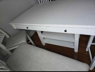 White Wood Dining Table with Drawers