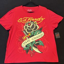 Ed Hardy Men's Short Sleeve T-Shirt Red Graphic Mens Size Large NWT