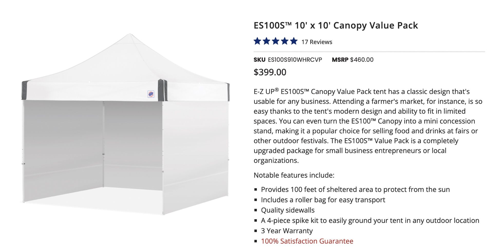 EZ-UP Canopy With Walls- 10x10 Heavy Duty